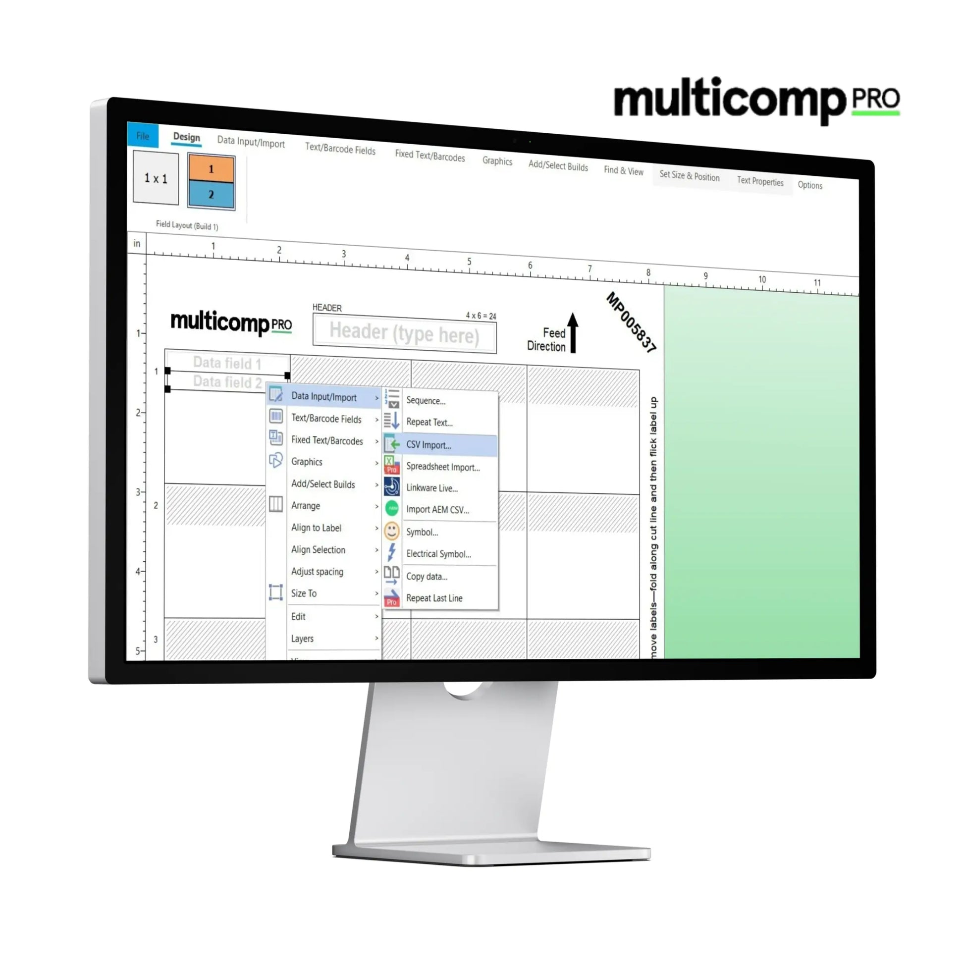 Computer monitor displaying the Multicomp Pro software interface on a white background